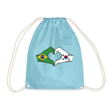 Brazil South Korea Flag Hands Heart Shape - Drawstring Bag - aqua - Front