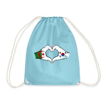Algeria South Korea Flag Hands Heart Shape Used - Drawstring Bag - aqua - Front