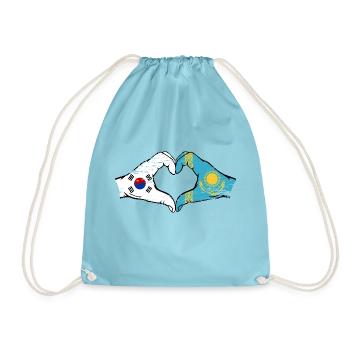 South Korea Kazakhstan flag hands heart shape used - Drawstring Bag - aqua - Front