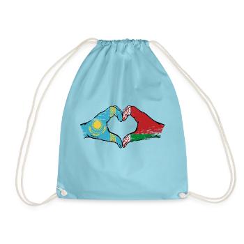 Kazakhstan Belarus flag hands heart shape used - Drawstring Bag - aqua - Front