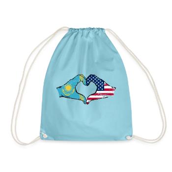 Kazakhstan USA flag hands heart shape used - Drawstring Bag - aqua - Front