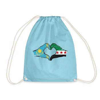 Kazakhstan Syria Flag Hands Heart Shape Used - Drawstring Bag - aqua - Front