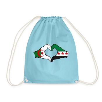 Algeria Syria Flag Hands Heart Shape - Drawstring Bag - aqua - Front