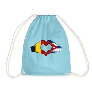 Belgium Cuba flag hands heart shape used - Drawstring Bag - aqua - Front