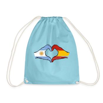 Argentina Spain Flag Hands Heart Shape Used - Drawstring Bag - aqua - Front