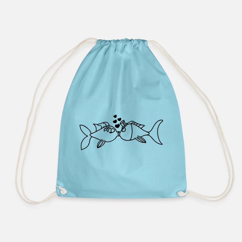 In love fish - Drawstring Bag - aqua