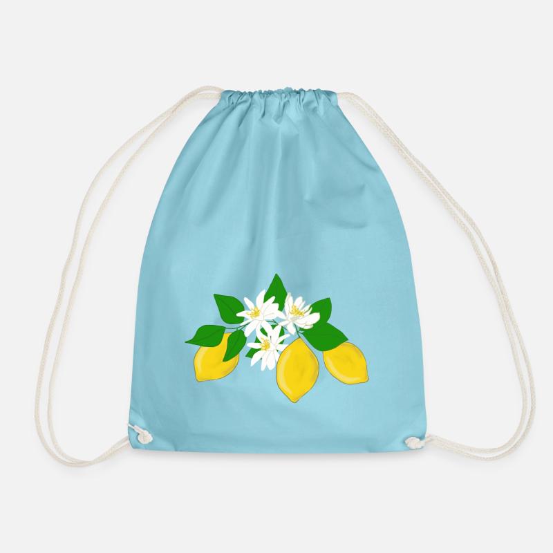 Lemons, lemon blossoms - Drawstring Bag - aqua