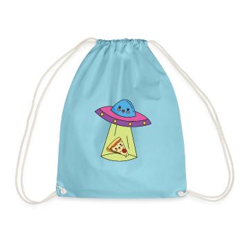 Ufo Pizza Comic Niedlich Jungs Mädchen - Turnbeutel - Aqua - Vorne