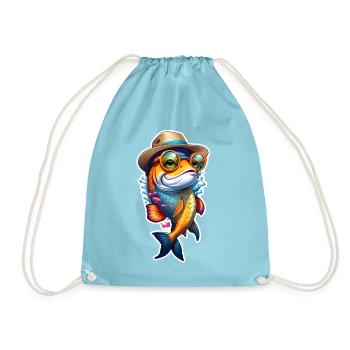Drôle de poisson carpe koï avec lunettes de soleil et chapeau - Sac de sport léger - aqua - Devant