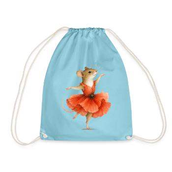Tanzende Maus mit Mohnblütenkleid - Turnbeutel - Aqua - Vorne
