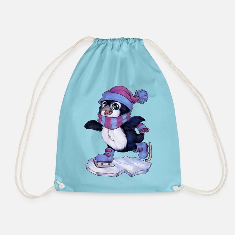 Niedlicher Chibi Pinguin mit Schal & Schlittschuh - Turnbeutel - Aqua