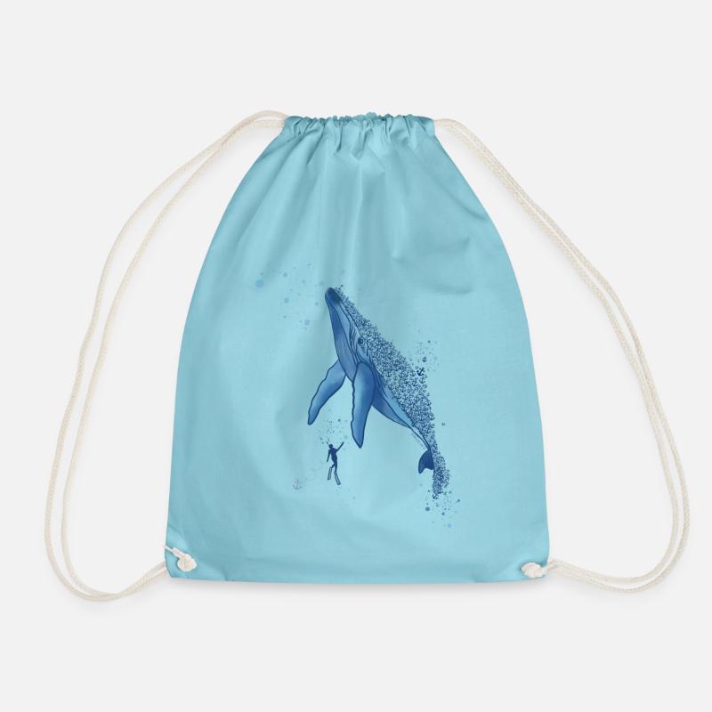 Anchor Whale Diver - Drawstring Bag - aqua