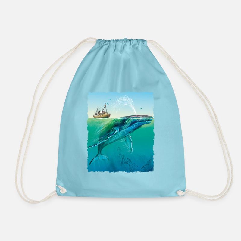 Big Ocean Whale sea design - Drawstring Bag - aqua