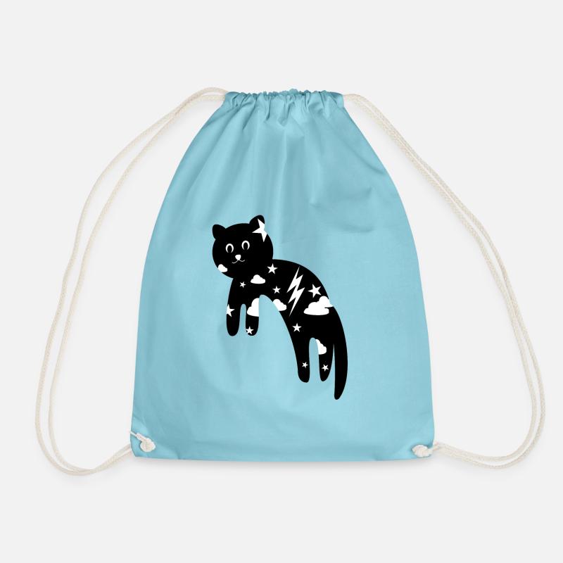Black kitten and at night - Drawstring Bag - aqua