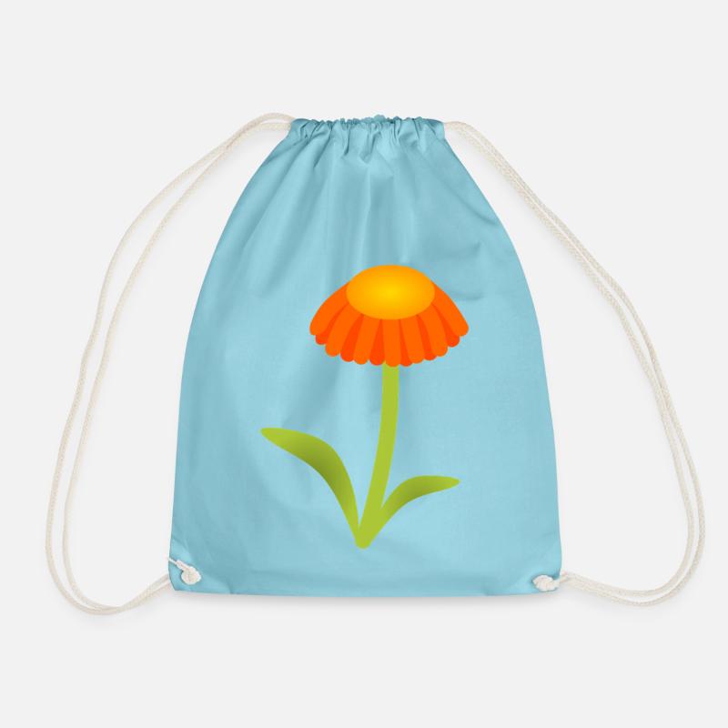 Orange Daisy on Lime Green Stem - Drawstring Bag - aqua