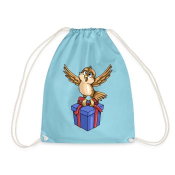 Funny bird with gift - Drawstring Bag - aqua - Front
