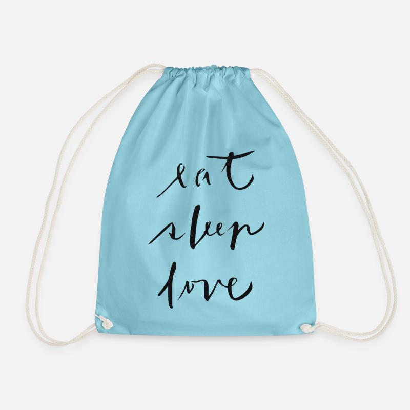 eat-sleep-love - Drawstring Bag - aqua