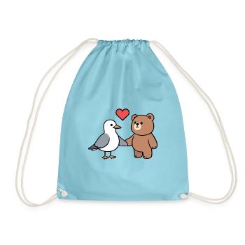 Möwe Braun Bär Freundschaft Liebe Herz Hände halte - Turnbeutel - Aqua - Vorne