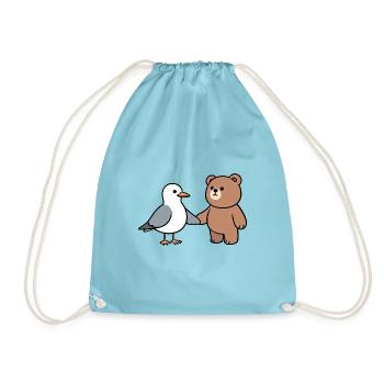 Moin Möwe Bär Freundschaft Liebe Hände halten - Turnbeutel - Aqua - Vorne