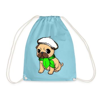 Beige Beret Mops - Turnbeutel - Aqua - Vorne