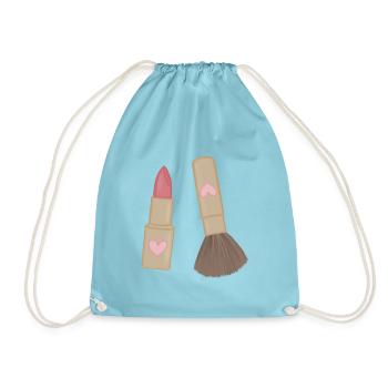 Heart Lip Lipstick & Brush Charm - Drawstring Bag - aqua - Front