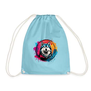 Sibirischer Husky Huskyportrait im Farbkreis - Turnbeutel - Aqua - Vorne