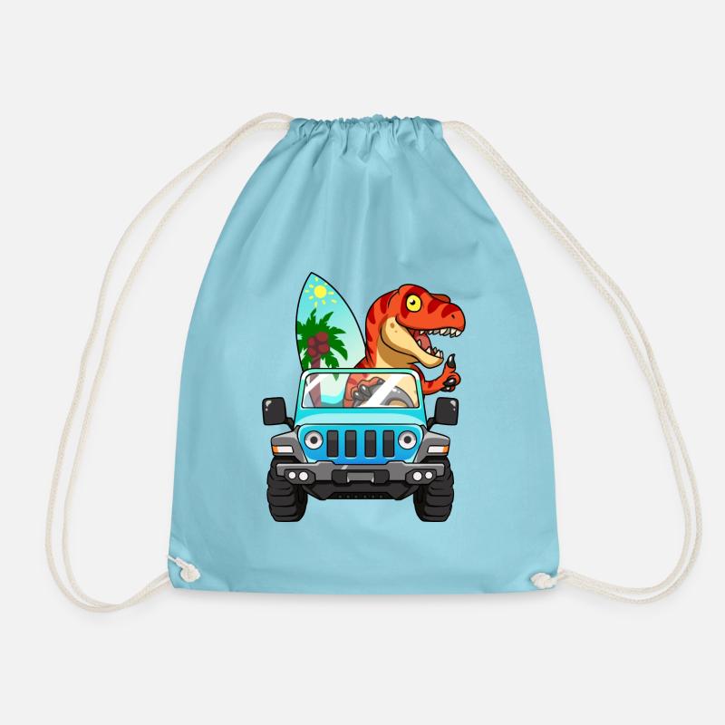 Cool, Motorist Dinosaur, Dino, T Rex, - Drawstring Bag - aqua