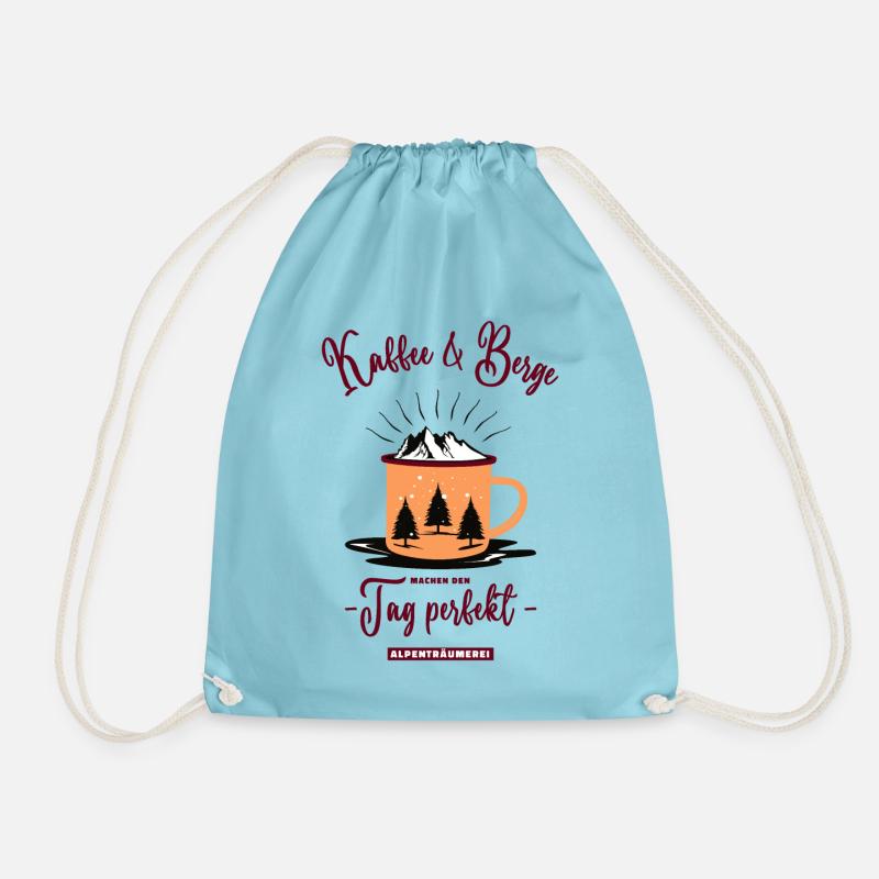 Kaffee und Berge machen den Tag perfekt - Turnbeutel - Aqua