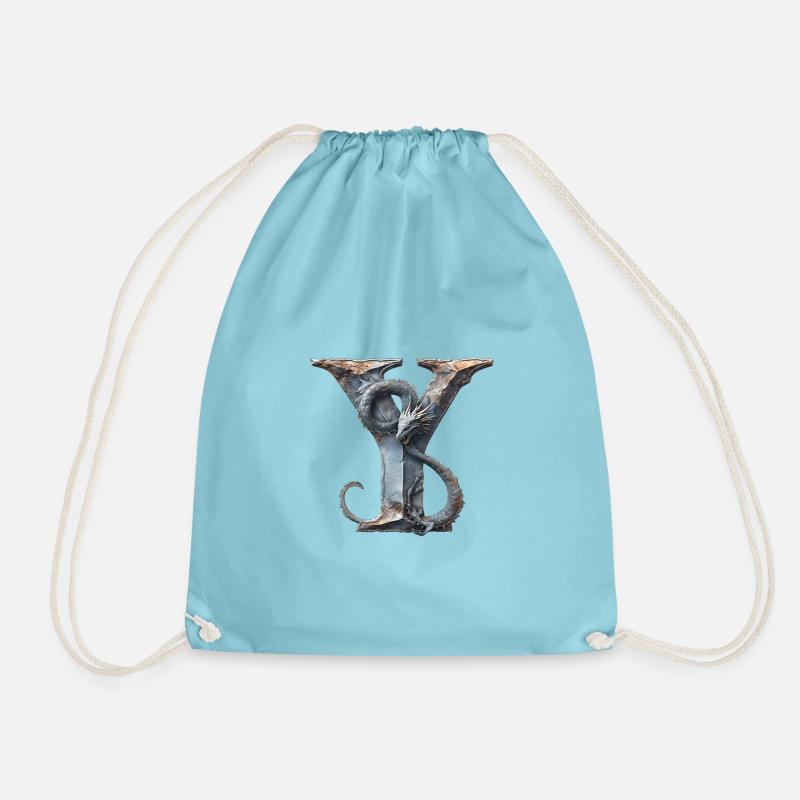Buchstabe "Y" im Drachendesign. - Turnbeutel - Aqua