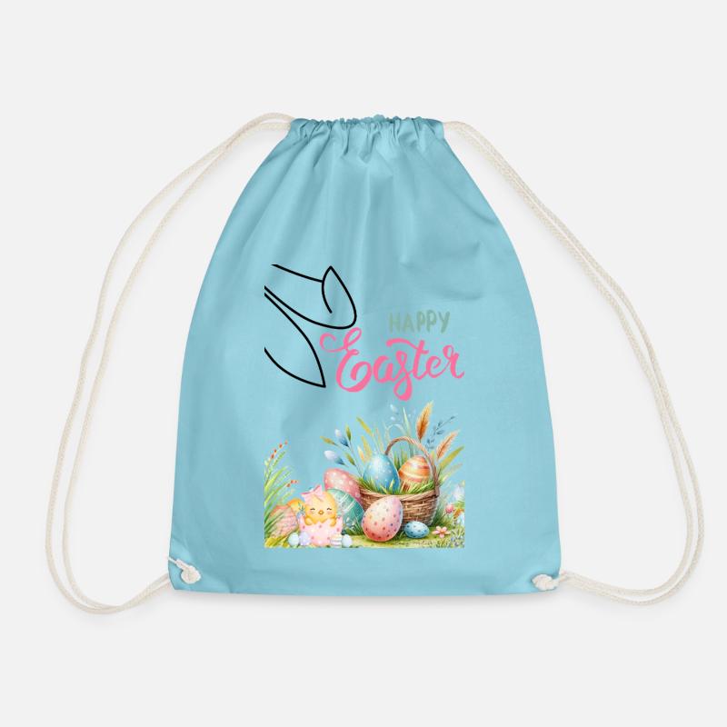 Pastel Easter Basket and Eggs - Drawstring Bag - aqua