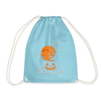 Kürbislaterne mit Fledermausschwarm - Turnbeutel - Aqua - Vorne