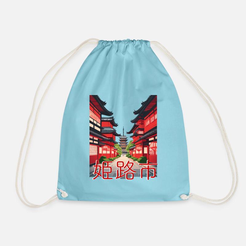 Himeji Red Lanterns - Drawstring Bag - aqua