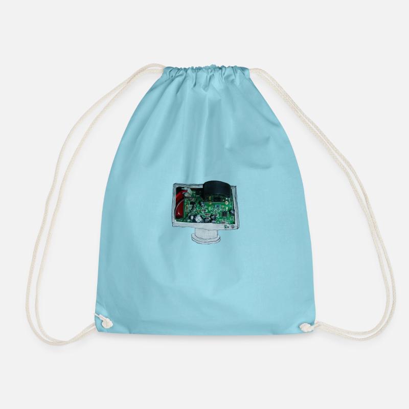 Electronics comes off the television - Drawstring Bag - aqua
