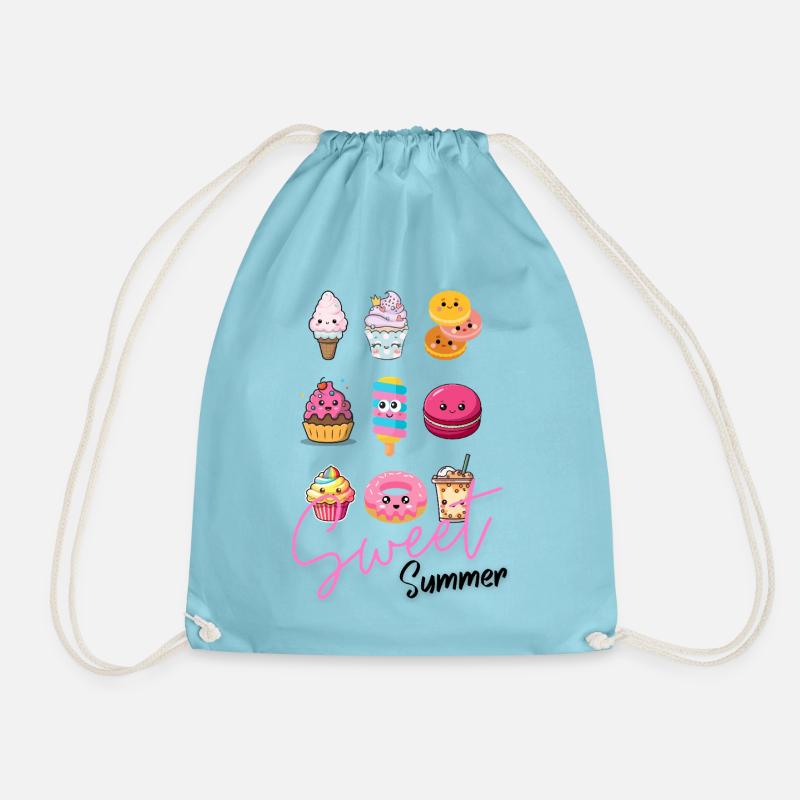 Sweet Happiness Makers – Cute Dessert Illustrations - Drawstring Bag - aqua