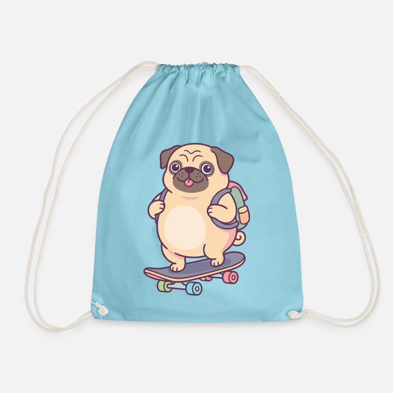 Pug Skateboard Backpack - Drawstring Bag - aqua