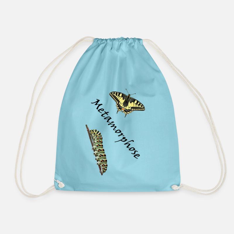 Swallowtail with caterpillar, metamorphosis - Drawstring Bag - aqua