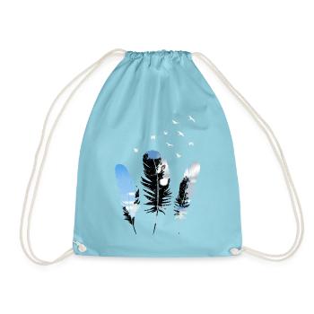 feathers, nature, sky and birds; Feather T Shirt - Drawstring Bag - aqua - Front