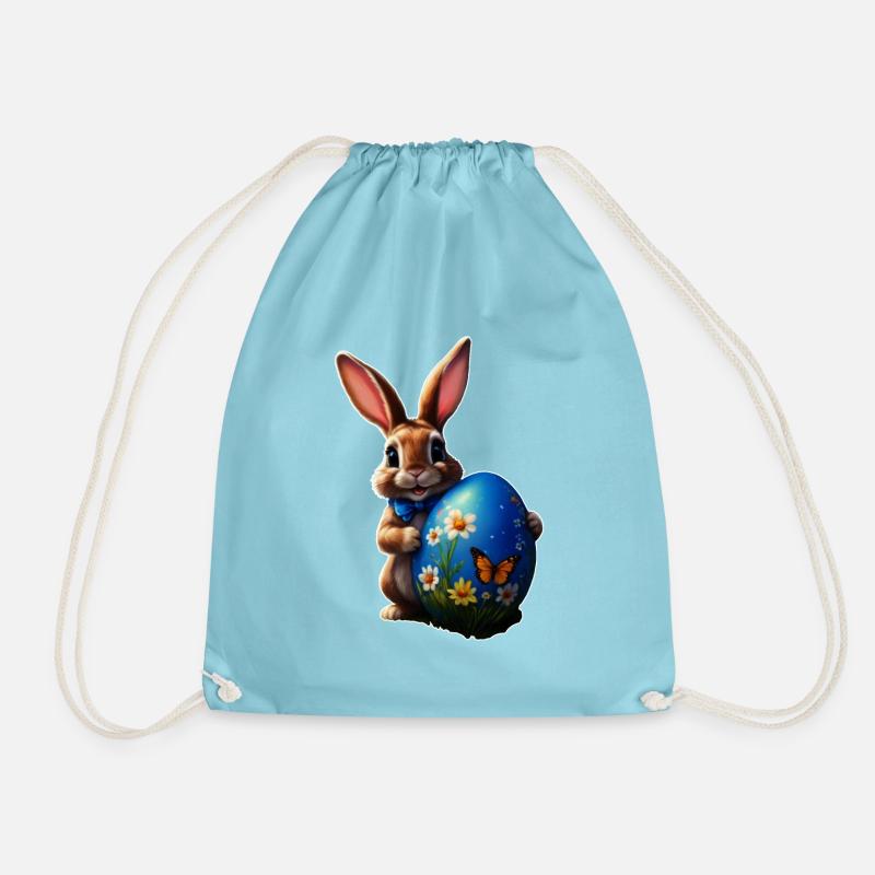 Little Easter Bunny with Blue Easter Egg - Drawstring Bag - aqua