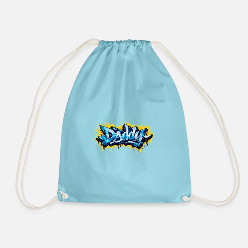DADDY GRAFFITI NAME FOR PERFECT GIFT PRINTABLE - Drawstring Bag - aqua