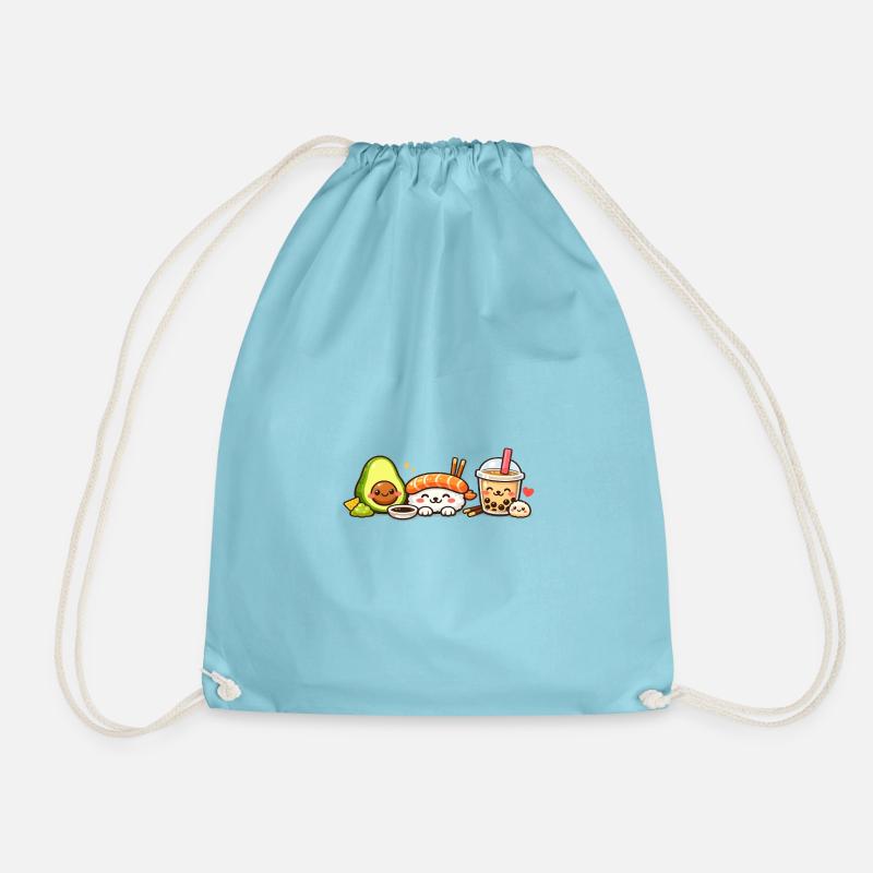 Kawaii Sushi Avocado Bubble Tea - Drawstring Bag - aqua
