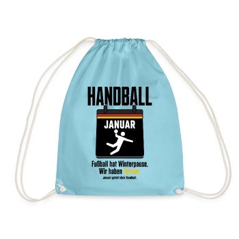 Handball Januar Shirt – Fußball hat Winterpause - Turnbeutel - Aqua - Vorne