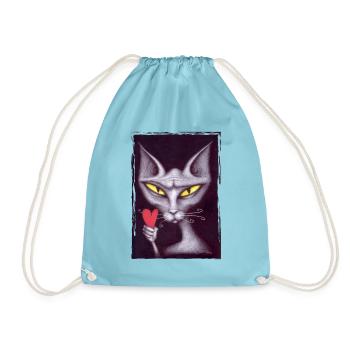 Katze fischt eine Karte - Turnbeutel - Aqua - Vorne