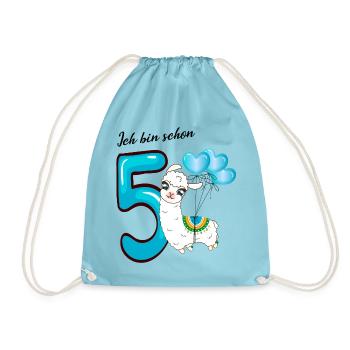 Fünfter Geburtstag Ich bin schon fünf Jahre - Turnbeutel - Aqua - Vorne