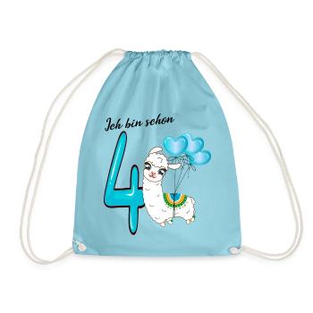 Vierter Geburtstag Ich bin schon vier Jahre - Turnbeutel - Aqua - Vorne