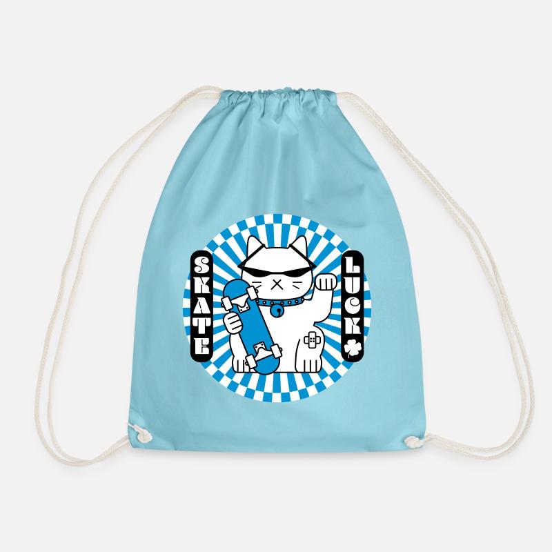 Lucky cat with skateboard - Drawstring Bag - aqua