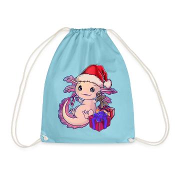 Lustiges Weihnachtsaxolotl - Axolotl mit Geschenk - Turnbeutel - Aqua - Vorne