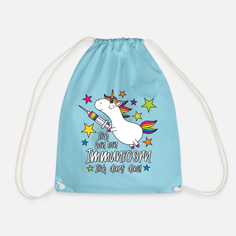 vaccinated! I am an Immunicorn I may! - Drawstring Bag - aqua