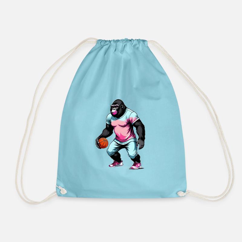 Gorilla Plays Basketball - Drawstring Bag - aqua