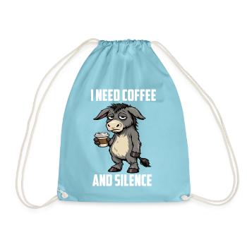I Need Coffee and Silence Esel Eselchen Eselhalter - Turnbeutel - Aqua - Vorne