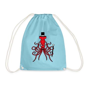 Kraken Mr. Sir Top Hat Monocle Glasses Empire - Drawstring Bag - aqua - Front